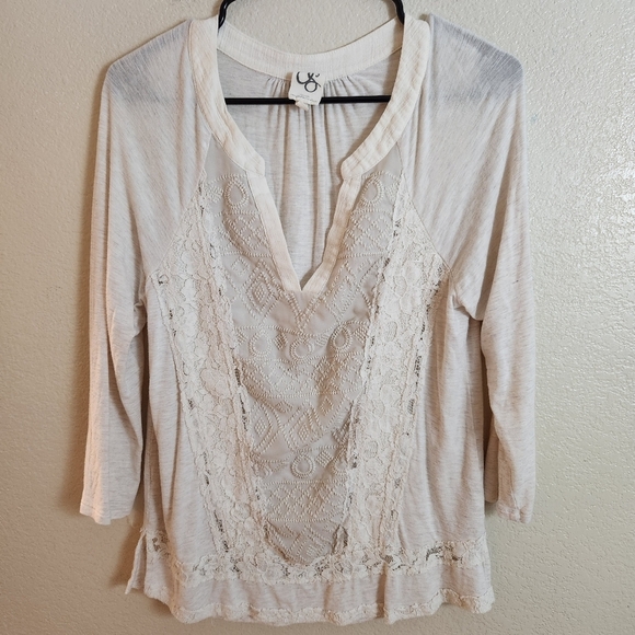 One September Anthropologie Ivory Lace Long Sleeve Boho Cottagecore Top - Picture 1 of 5